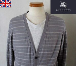 ★ メンズ バーバリー ロンドン BURBERRY LONDON コットン ボーダー柄 長袖 カーディガン Ｌサイズ グレー 