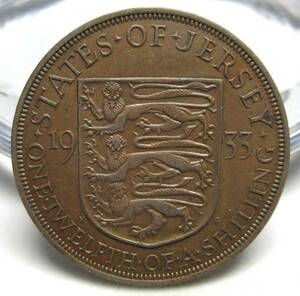 英王室属領ジャージー 1/12シリング銅貨 1933年 30.81mm 9.42g