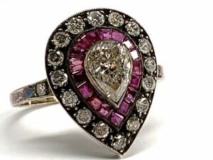 アンティーク ルビー 天然ダイヤモンド 18K リング 指輪