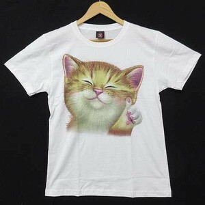 【送料無料】【新品】半袖Tシャツ かわいい猫Tシャツ スマイルキャット ねこ 猫 CAT 三毛猫 子猫 白 Sサイズ ■L18200SSA18-180322-35-3