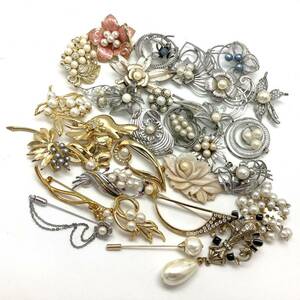 ［パールブローチおまとめ］a 約286g パール 大ぶり 花 婦人 シェル Perl イミテーション broach accessory jewelry silver CE0 