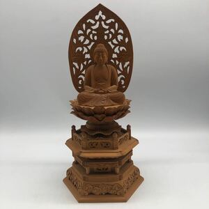 0150425 【中古】仏教美術 木彫仏像 大日如来 仏像 祈る厄除 供養品 精密細工 仏教工芸品。高30cm12cm