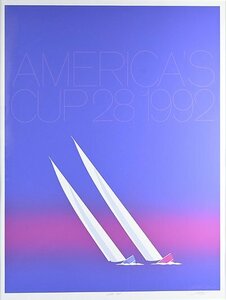 【 キース・レイノルズ「アメリカズカップ1992」シルクスクリーン サイン入 額装 y042902 】 風景画 絵画 人気海洋画家 ヨットレース