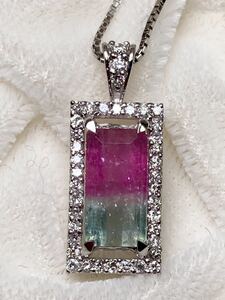 ◆新品◆天然ウォーターメロントルマリン 2.56ct バイカラー ダイヤモンド ネックレス D0.34ct/Pt900/Pt850 Tourmaline necklace◆