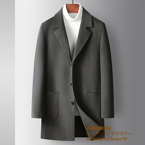 15万 ビジネスコート 超美品*メンズコート 新品 ロングコート 高級ウール セレブ*WOOL 厚手 紳士スーツ ジャケット 秋冬 上品 グレー 4XL