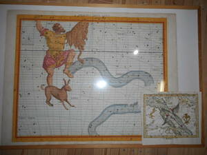 アンティーク、天文、星座早見盤、手彩色銅版画、1781年『フラムスチード星図オリオン座他』Star map, Planisphere, Celestial atlas