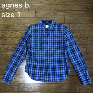 【送料無料】agnes b. 薄手長袖チェックシャツ青　レディース1サイズ　アニエスベー