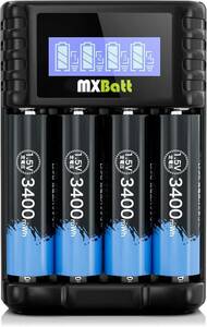 515電池充電器+単3充電池8本 MXBatt 単三電池 充電式 充電器セット リチウム充電池 1.5V 3400mWh 1.5H