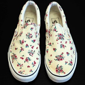 ★VANSバンズ 小花柄 総柄 スリッポン アイボリー 6.5/24.5cm★スニーカー US企画 フラワー フローラル スケート スケーター