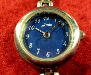 EC61X) ◎完動腕時計 送料無料(定形外)★Amie アミエ★丸形ブルー★ブレスレット★◎クラシカルな雰囲気の時計です♪