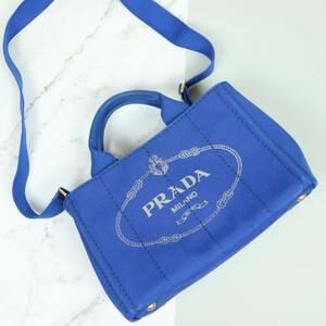 良品 Prada プラダ ショルダーバッグ 1BG439 青 コットン レディース G金具 (00967)