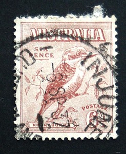 カワセミ 6ペンス 使用済み アンティーク切手 オーストラリア 1914年頃 
