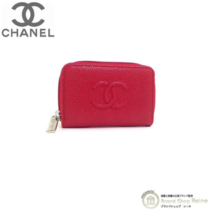 シャネル （CHANEL） キャビアスキン CC ラウンドファスナー コインケース カードケース 小銭入れ A68890 ピンクレッド（美品）中古