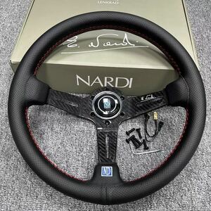 炭素繊維◆NARDI◆ステアリング スポーツステアリングホイール 高品質 車ハンドル PVCレザー 340mm 13インチ レース ドリフト ステアリング