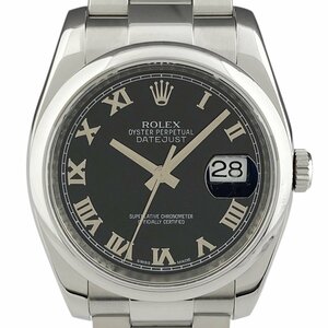 ロレックス ROLEX デイトジャスト ローマン 116200 腕時計 SS 自動巻き ブラック メンズ 【中古】