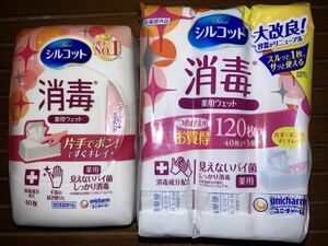 ユニチャーム シルコット 消毒ウエット 薬用ウエット 本体40枚入×1箱＋つめかえ用40枚入×3個セット★ウエットティッシュ