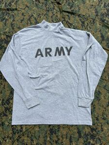 米軍 実物　ARMY トレーニング モックネック 長袖Tシャツ グレー size L ミリタリー アメリカ軍 ロンT ハイネック