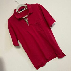 BURBERRYバーバリー☆シンプルポロシャツ　メンズL　赤　ノバチェック　三陽商会　半そで