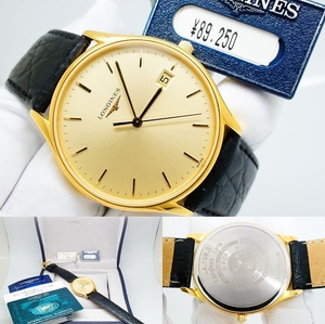 L28●作動良好 箱付 未使用デッドストック LONGINES ロンジン Lyre リール L4.759.2 金文字盤 デイト メンズ腕時計 ゴールド金 クォーツ