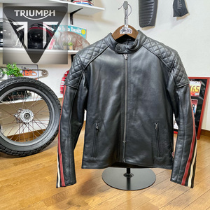 超美品☆TRIUMPH トライアンフ レザージャケット ブラック/M（XL相当）D3Oプロテクター完備 ◆バイク シングルライダース 革ジャン