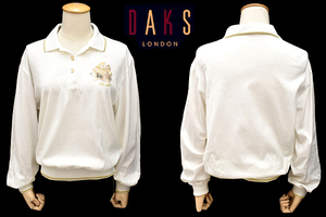 Y-6794★送料無料★美品★DAKS GOLF LONDON ダックス ゴルフ ロンドン★日本製 白 豪華な胸刺繍 スムース生地 長袖 ポロシャツ ＬＬ