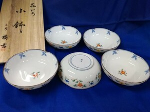 g_t R942 平安 橘吉 たち吉 花いろ 小鉢 5客 共箱あり 和食器 陶器 【未使用長期保管品】