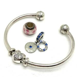 ［PANDORA （パンドラ ）アクセサリーおまとめ］m 約22.5g accessory SILVER シルバー 925 バングル チャーム ガラス ALE CE0