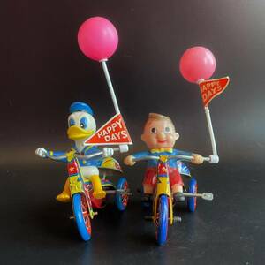 【301】ハッピーデイズ　三輪車　2個セット ／ 可動品 ／ ◆Tin Toy　ブリキ（中古）／ 1円スタート／ ゆうパック80サイズ ／木曜日発送