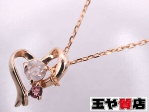サマンサティアラ 美品 透明石 ピンク石 ハート ペンダント ネックレス K18PG ピンクゴールド