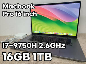 【良品】Apple MacBook Pro 16(2019, A2141) Core i7-9750H / 2.6GHz / RAM 16GB / SSD 1TB / スペースグレー / 充放電回数 : 178 [MC018]