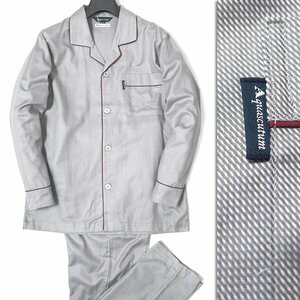 新品 アクアスキュータム 日本製 コンパクトヤーン 前開き パジャマ M 灰 【J40184】 Aquascutum メンズ 上下セット 長袖 長ズボン