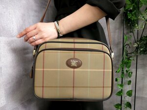 ●超美品●BURBERRY バーバリー●ホースロゴ●チェック柄●ナイロン カーフ レザー●ショルダー バッグ●カーキ ブラウン●G金具●Js45958