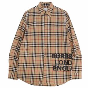 美品 バーバリー BURBERRY シャツ ロングスリーブ 長袖 ノバチェック柄 ロゴ トップス メンズ XS ブラウン cf03oe-rm11f09301