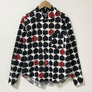 BLACK COMME des GARCONS 薔薇 総柄 丸襟 シャツ ブラウス 黒 XSサイズ ブラック コムデギャルソン ローズ archive 4040033