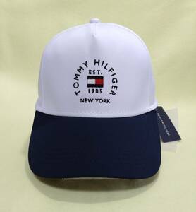 新品 トミーヒルフィガー 少し深め 帽子 ロゴ キャップ 男女兼用 ホワイト×ネイビー