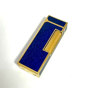 1円スタート dunhill ダンヒル ライター ガスライター ブルー ゴールド 喫煙具 ローラー