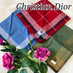 Christian Dior クリスチャンディオール レディース 女性 ミニ スカーフ ブランドスカーフ グリーン ブルー 赤 セット 新品未使用 48×48cm