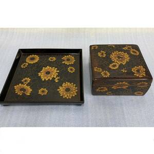 ◆時代 名工 木製漆器 菊花細密彫蓋物 小箱