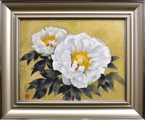芸術院会員であり恩賜賞を受賞した日本画壇の巨匠です。牡丹の花をリアルに描きました！　日本画　清水達三　10P　「牡丹」【正光画廊】*