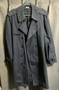 米軍実物 ロング コート 制服 紺色 42S L~XL 検 トレンチ コート スーツ 通勤 オール ウェザー ネイビー ハードボイルド