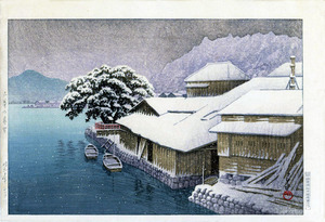 川瀬巴水　版画 　石巻の暮雪　昭和１０年 　オリジナルサイズ　37.2×25ｃｍ　複製　◆新版画　小原古邨　吉田博