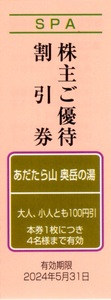 ★あだたら山 奥岳の湯　株主ご優待割引券×1枚★富士急行株主優待★2024/5/31まで★即決