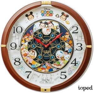 ディズニー ツムツム ミッキー&ミニー SEIKO掛け時計 アナログ からくり時計 メロディ付き 音量調節 茶 ブラウン メタリック プレゼント