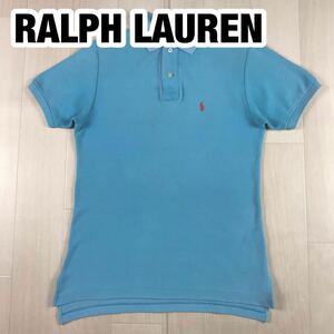RALPH LAURENラルフローレン 半袖 ポロシャツ M ブルー 刺繍ロゴ レッドポニー