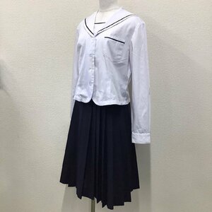 O193 (中古) 校名不明 セーラー服 上下セット /11/W66/L63/セーラー/スカート/紺1本ライン/合服/夏服/制服/学生服/女子学生/中学校/高校