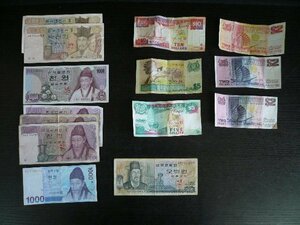 ◆H-78642-45 韓国 15,500ウォン分 シンガポール 26ドル分 まとめて 紙幣14枚