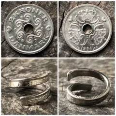 デンマークコインリング　幸せのコインリング　ハートのデザイン　2クローネ　指輪