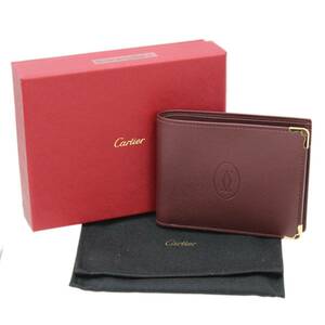 Cartier/カルティエ 二つ折り財布 マストライン ボルドー 保存袋、箱付き NO Sランク