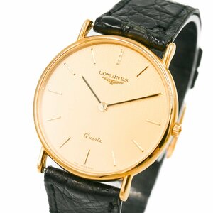 1円 稼働 美品 LONGINES ロンジン 150 6960 ラウンドウォッチ QZ クオーツ ゴールド 金文字盤 GP メンズ 腕時計 ラウンド 革 332620240430