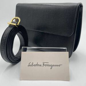 Salvatore Ferragamo サルヴァトーレフェラガモ ショルダーバッグ ポーチ クラッチ DK-21 6192 ガンチーニ ブラック 黒 レザー 斜め 2WAY